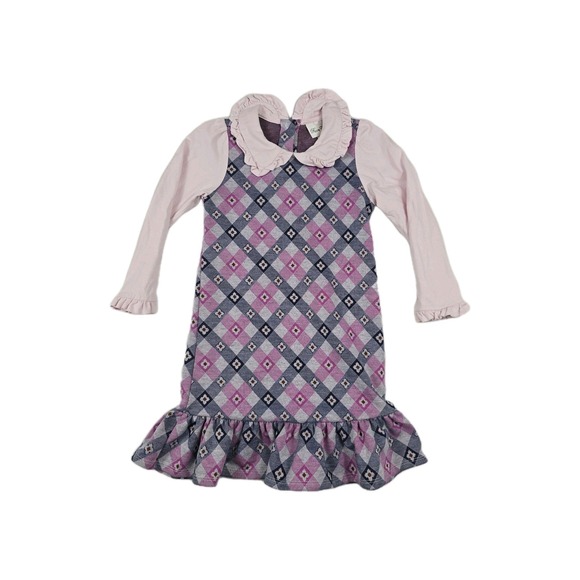Rare Editions Girls Size 5 Argyle Print Jumper‎ Dress Pink Purple - Picture 1 of 7